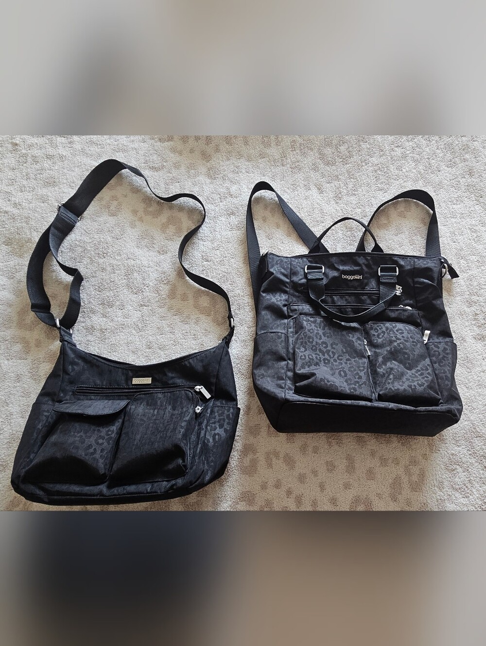 Baggallini Black Leopard-Print Crossbody and 3 In 1 Tote Set